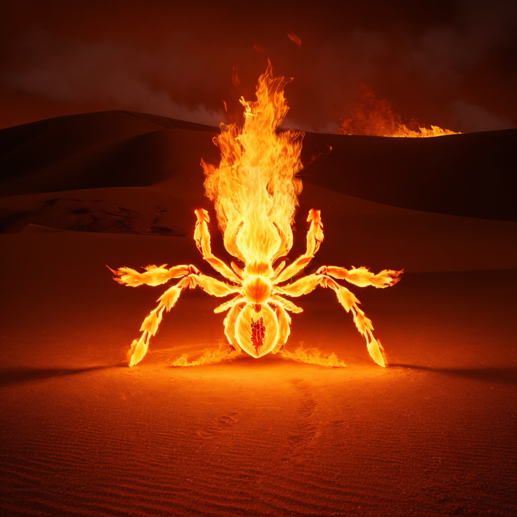 01036-2315782479-a (firecd, fire, flame, burning) spider, standin on sand, (solo_1.2), , no humans, high quality, masterpiece, realistic, photore.png